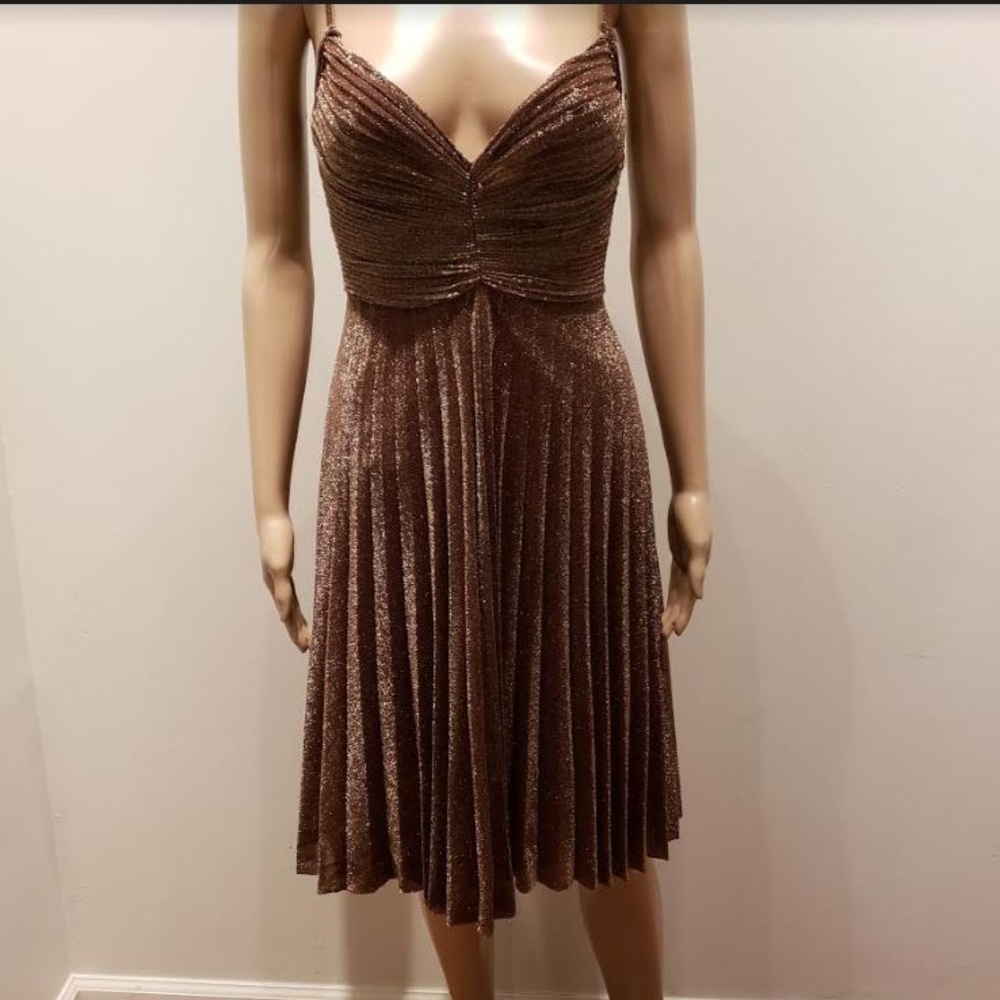Zara Collection Golden Bronze Pleaded Dress M